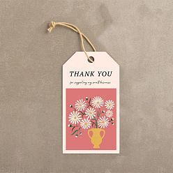 Flor Etiquetas de regalo colgantes de papel con tema de acción de gracias, con la cuerda de cáñamo, patrón de flores, etiquetas: 7x4 cm, 50 unidades / bolsa