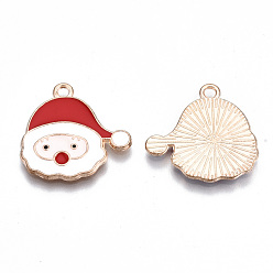 White Alloy Enamel Pendants, Cadmium Free & Lead Free, Christmas Santa Claus, Light Gold, White, 20x20.5x1.5mm, Hole: 1.6mm