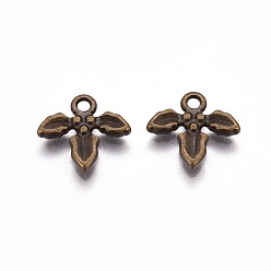 Antique Bronze Tibetan Style Alloy Pendants, Lead Free, Nickel Free and Cadmium Free, Antique Bronze, Mistletoe/Holly Leaf For Christmas, 14x12.5x2.5mm, Hole: 2mm