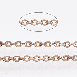 Розовое Золото 304 кабельные цепи из нержавеющей стали, пайки, с катушкой, Плоско-овальные, розовое золото , 3x2x0.5 мм, около 65.61 футов / рулон (20 м / рулон)