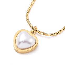 Золотой Пластиковое ожерелье с подвеской в виде сердца из искусственного жемчуга, ионное покрытие (ip) 304 ювелирные изделия из нержавеющей стали для женщин, золотые, 16.14 дюйм (41 см)