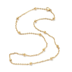 Oro Chapado al vacío 304 collares de cadena de cable de acero inoxidable, con cuentas redondas, dorado, 17.79 pulgada (45.2 cm), 2 mm