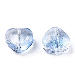 Light Sky Blue Transparent Spray Painted Glass Beads, with Glitter Powder, Heart, Light Sky Blue, 6x6x4mm, Hole: 0.7mm