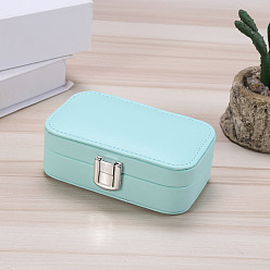 Light Cyan Rectangle Imitation Leather Jewelry Set Organizer Storage Box, with Clasps, for Earrings, Rings, Necklaces, Light Cyan, 12x7.5x4cm