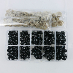 Black Craft Plastic Doll Eyes & Noses, Stuffed Toy Eyes & Noses, with Donut Plastic Washer, Black, about 283pcs/box