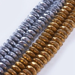 Mixed Color Electroplate Non-magnetic Synthetic Hematite Beads Strands, Faceted, Rondelle, Mixed Color, 10x4mm, Hole: 1.8mm, about 99pcs/strand, 15.94 inch(40.5cm)