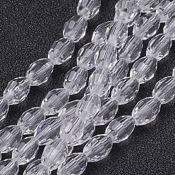 Clear Glass Beads Strands, Faceted, Oval, Clear, 6x4mm, Hole: 1mm, about 65~70pcs/strand, 14.96 inch~15.16 inch(38~38.5cm)