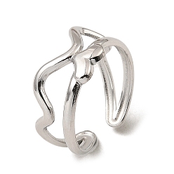 Stainless Steel Color 304 Stainless Steel Open Cuff Rings, Heart, Stainless Steel Color, US Size 6 1/2(16.9mm)