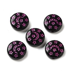 Black Opaque Acrylic Beads, Flat Round with Star and Moon, Black, 12.5x4mm, Hole: 1.5mm, about: 890pcs/500g