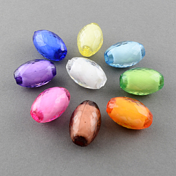 Couleur Mélangete Perles acryliques transparentes, Perle en bourrelet, facette, ovale, couleur mixte, 10x7mm, trou: 2 mm, environ 1800 pcs / 500 g