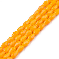 Оранжевый Непрозрачные сплошные цветные стеклянные бусины, Грановитая Teardrop, оранжевые, 4x3 мм, отверстие : 0.8 мм, около 98~100 шт / нитка, 15.94 дюйм ~ 16.73 дюйм (40.5~42.5 см)