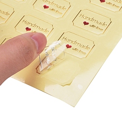 Claro Pegatinas de sellado de San Valentín, etiquetas adhesivas de la imagen del paster, para el embalaje de regalo, rectángulo con palabra hecha a mano con amor, Claro, 20x30 mm
