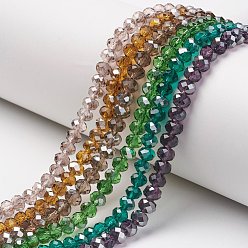 Mixed Color Electroplate Transparent Glass Beads Strands, Half Gray Plated, Faceted, Rondelle, Mixed Color, 6x5mm, Hole: 1mm, about 85~88pcs/strand, 16.1~16.5 inch(41~42cm)