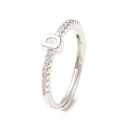 Letter D Clear Cubic Zirconia Initial Letter Adjustable Ring, Platinum Brass Jewelry for Women, Letter.D, Inner Diameter: 18mm