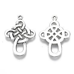 Antique Silver Chinese Knot Tibetan Style Pendants, Cadmium Free & Lead Free, Antique Silver, 33x22x1.5mm, Hole: 2mm, about 420pcs/1000g