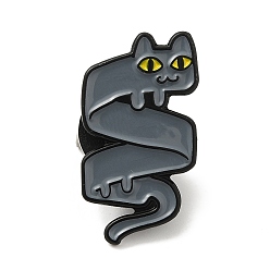 Slate Gray Cat Theme Enamel Pins, Electrophoresis Black Alloy Brooches, Slate Gray, 23.5x12.5x1.5mm
