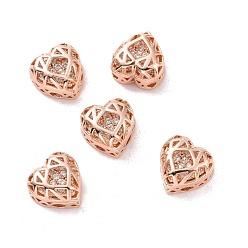Clear Eco-friendly Brass Cubic Zirconia Multi-Strand Links, Nickel Free, Cadmium Free & Lead Free, Heart, Rose Gold, Clear, 8x8x5mm, Hole: 1.2mm