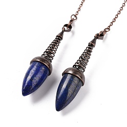 Lapis Lazuli Pendules de radiesthésie en lapis lazuli naturel, avec chaînes en laiton cuivré rouge, charme d'oeuf, 250~255mm, Trou: 2mm