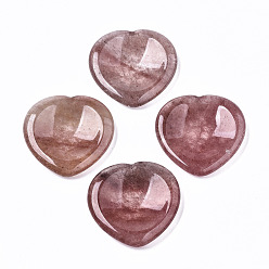 Quartz Fraise Pierre d'inquiétude de pouce de quartz de fraise naturelle, pierres de paume de poche, pour guérir le soulagement du stress reiki, forme de coeur, 39~40x39~40x5~6mm