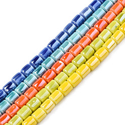 Mixed Color Handmade Porcelain Beads Strands, Pearlized, Column, Mixed Color, 6.5x5.5mm, Hole: 1.4mm, about 45pcs/strand, 11.81 inch(30cm)