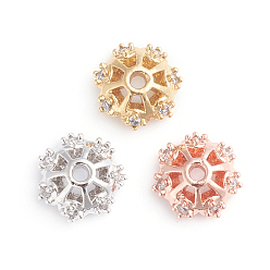 Couleur Mélangete Capuchons de perles fantaisie en zircone cubique transparente en micro-pavé en laiton à plusieurs pétales, fleur, couleur mixte, 6.5x2.5mm, Trou: 1mm