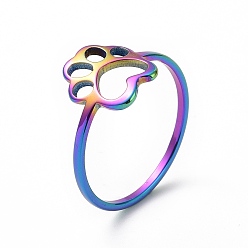 Rainbow Color Ионное покрытие (ip) 201 кольцо из нержавеющей стали с отпечатком лапы, полое широкое кольцо для женщин, Радуга цветов, размер США 6 1/2 (16.9 мм)