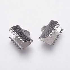Stainless Steel Color 304 Stainless Steel Ribbon Crimp Ends, Rectangle, Stainless Steel Color, 9.5x10mm, Hole: 1x3mm