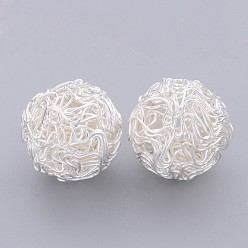Silver Iron Wire Beads, Round, Silver Color Plated, about 20mm in diameter