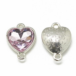 Rose Nacré Connecteurs de liens de verre d'alliage, facette, cœur, platine, perle rose, 19.5x14x6.5mm, Trou: 1.5mm