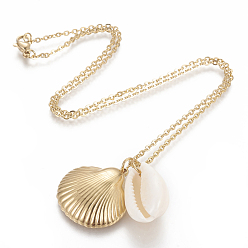 Golden 304 Stainless Steel Pendant Necklaces, with Natural Cowrie Shell, Shell, Golden, 17.7 inch(45cm), 2mm