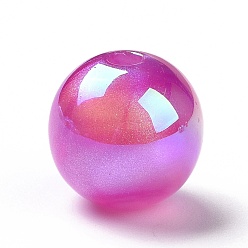 Fuchsia UV Plating Rainbow Iridescent Acrylic Beads, with Glitter Powder, Round, Fuchsia, 15mm, Hole: 3.2mm