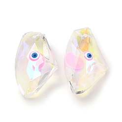 Pearl Pink Transparent Glass Beads, with Enamel, Faceted, Polygon with Evil Eye Pattern, Pearl Pink, 23.5x38x13mm, Hole: 2mm