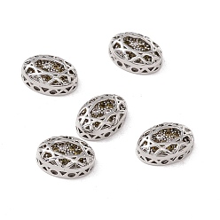 Olive Eco-friendly Brass Micro Pave Cubic Zirconia Multi-strand Links, Rack Plating, Cadmium Free & Lead Free, Oval, Platinum, Olive, 12x8x5mm, Hole: 1.2mm
