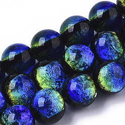Bleu Perles de verre au chalumeau faites à la main en argent, ronde, bleu, 10.5x9.5~10.5mm, Trou: 1mm, Environ 50 pcs/chapelet, 19.29 pouces ~ 19.69 pouces