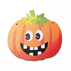 Pumpkin Single Face Printed Wood Big Pendants, Halloween Charms, Pumpkin, 148x142x3.5mm, Hole: 4mm