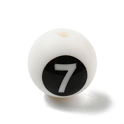 White Round with Black Number 7 Silicone Beads, Chewing Beads For Teethers, DIY Nursing Necklaces Making, White, 14.5~15x14.5mm, Hole: 2mm