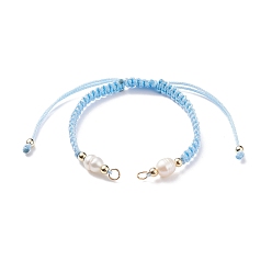 Light Sky Blue Half Finished Polyester Braided Pearl Bracelet, with Jump Rings, for Adjustable Connector Bracelet Making , Light Sky Blue, 12-5/8 inch(32cm), 5~6.5mm