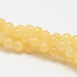 Желтый Нефрит Естественный желтый нефритовый шарик нити, круглые, 6 мм, отверстие : 1 мм, около 31 шт / нитка, 7.75 дюйм