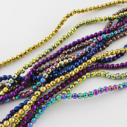 Mixed Color Non-magnetic Synthetic Hematite Beads Strands, Grade A, Faceted, Round, Mixed Color, 2x2mm, Hole: 1mm