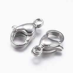 Stainless Steel Color 316 Surgical Stainless Steel Lobster Claw Clasps, Parrot Trigger Clasps, Manual Polishing, Stainless Steel Color, 12x6.2mm, Hole: 1mm, Inner Size: 4.5mm