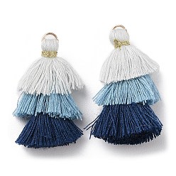 Azure Polycotton Tassel Pendant Decorations, with Iron Loops, Azure, 34~45x4~5mm, Hole: 3mm
