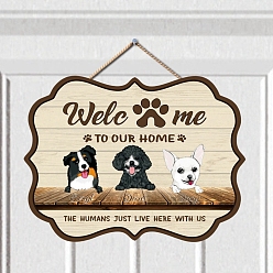 PapayaWhip Wooden Welcome Hanging Sign Door Wall Decorations, for Home Decorations, with Jute Cord, Rectangle with Pet Pattern, PapayaWhip, 300x300x5mm
