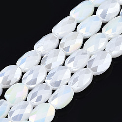 Blanc Perles en verre electroplate, de couleur plaquée ab , ovale, facette, blanc, 8x6.5x4mm, Trou: 1.2mm, Environ 72 pcs/chapelet, 23.62 pouce (60 cm)