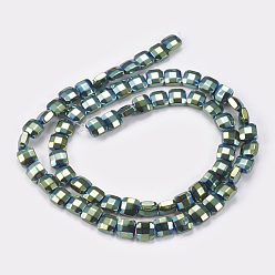 Green Plated Electroplated Non-magnetic Synthetic Hematite Beads Strands, Faceted, Square, Green Plated, 6x6x3mm, Hole: 0.5mm, about 68pcs/strand, 15.9 inch(40.5cm)
