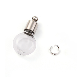 Platinum Glass Bottle Pendants, with Brass Findings, Openable Perfume Bottle, Refillable Bottles, Platinum, 25mm