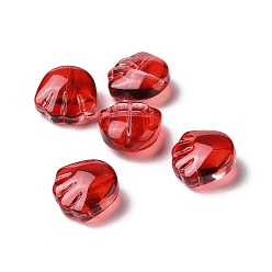 Roja Perlas de vidrio pintado en aerosol transparente, impresión de garra de oso, rojo, 14x14x7 mm, agujero: 1 mm