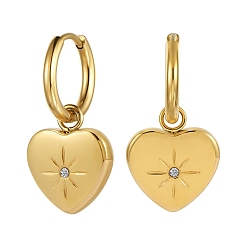 Doré  Boucles d'oreilles créoles coeur en acier titane avec soleil pour femme, or, 26x15mm