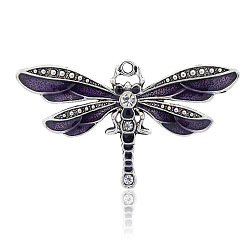 Indigo Antique Silver Plated Alloy Enamel Dragonfly Pendants, with Rhinestone, Indigo, 42x72x4mm, Hole: 2mm