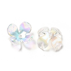 Coloré Transparentes bouchons fleur acrylique de perles, couleur ab , Flower 4 pétales, colorées, 16.5x16.5x6mm, Trou: 1.8mm