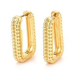 Real 18K Gold Plated Brass Hoop Earrings, Long-Lasting Plated, Rectangle, Real 18K Gold Plated, 25x15.5x4.5mm, Pin: 1mm